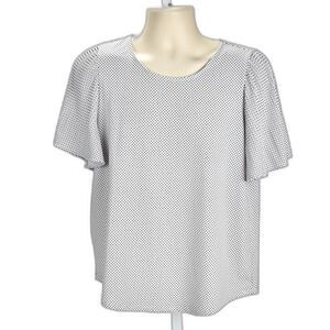 Adrianna Papelle Knit Polka Dot Flutter Sleeve Woven Top Size L
